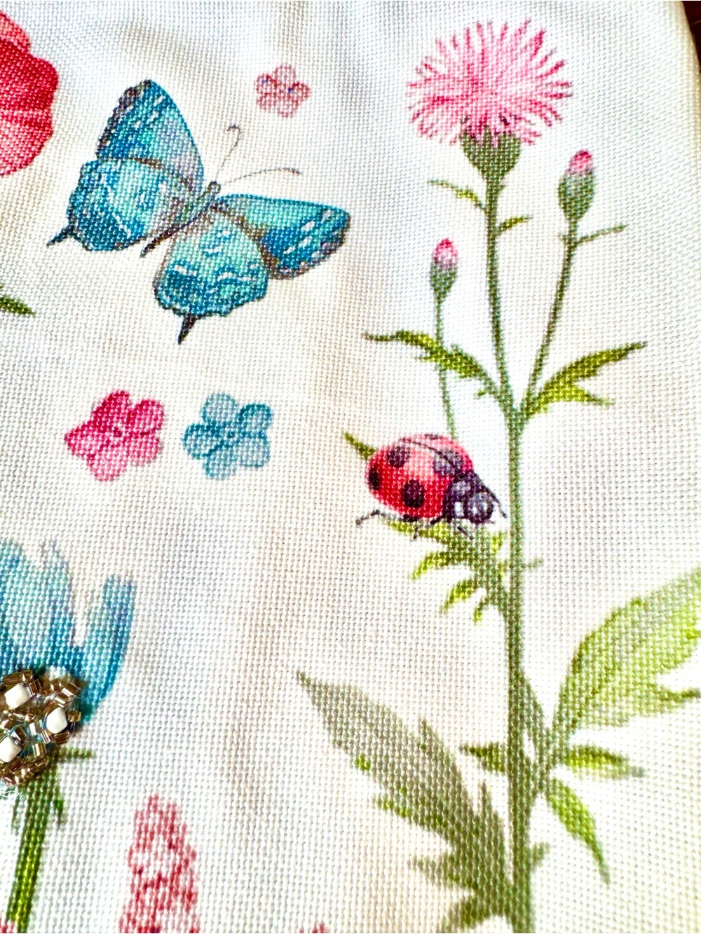 Made in INDIA 🌺 Canvas Tote Bag Floral Beaded Book Bag Shopping Bag NWT - Picture 9 of 11